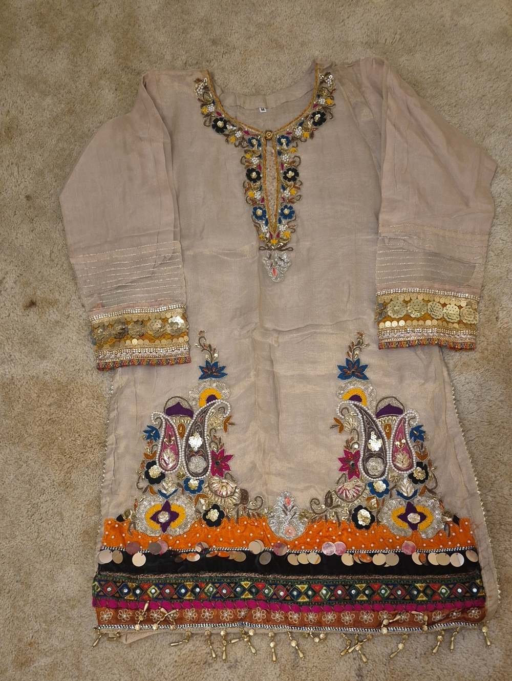 New Embroidered Afghan/South Asian 3-Piece Formal Outfit – Tunic, Pants & Dupatt